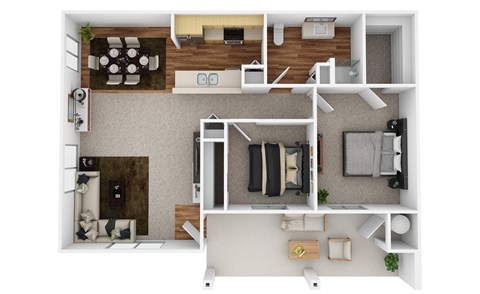 Floor plan for 2 beds, 1 bath, 914 sqft